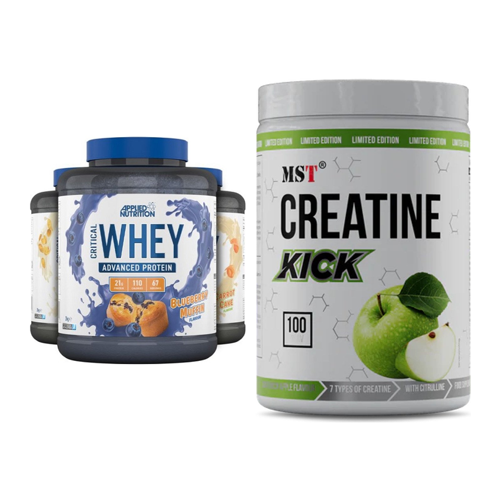 Muskelaufbau-Set: Applied Nutrition Critical Whey + MST Creatine Kick – alle enthaltenen Artikel