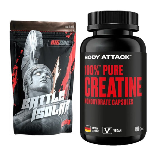 Muskelaufbau-Set: Big Zone Battle Isolate + Body Attack 100% Pure – alle enthaltenen Artikel