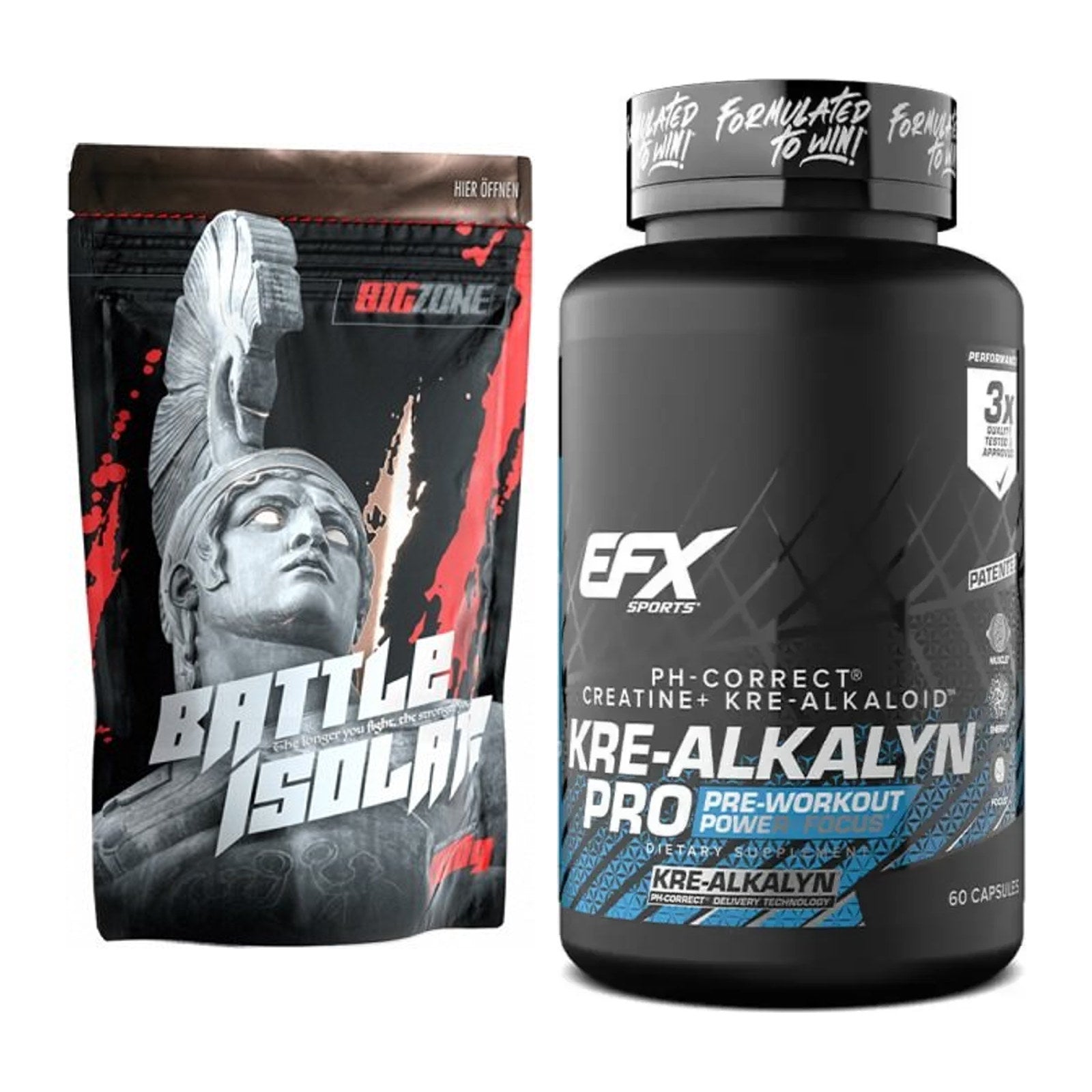 Muskelaufbau-Set: Big Zone Battle Isolate + EFX Kre-Alkalyn PRO – alle enthaltenen Artikel