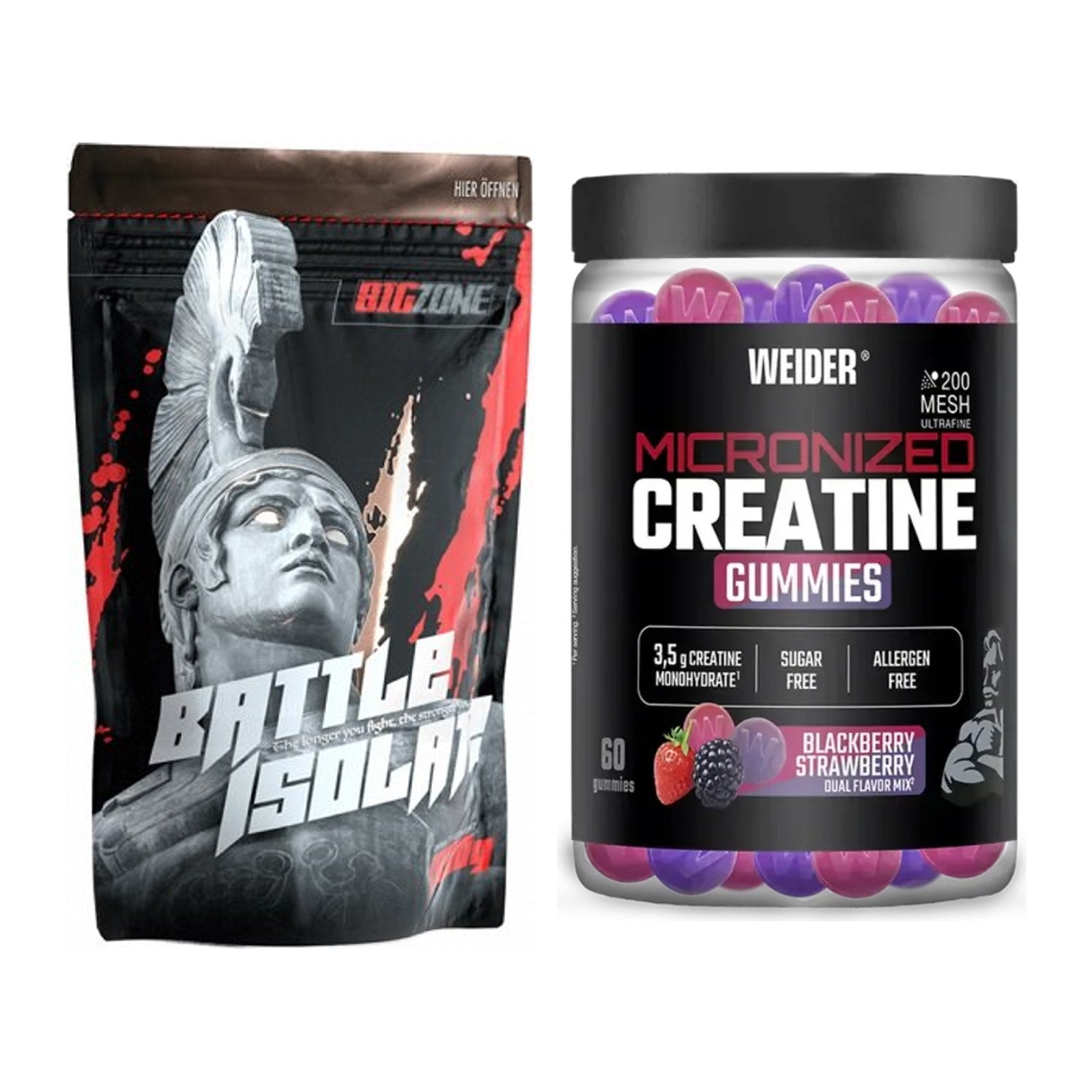 Muskelaufbau-Set: Big Zone Battle Isolate + Weider Micronized – alle enthaltenen Artikel