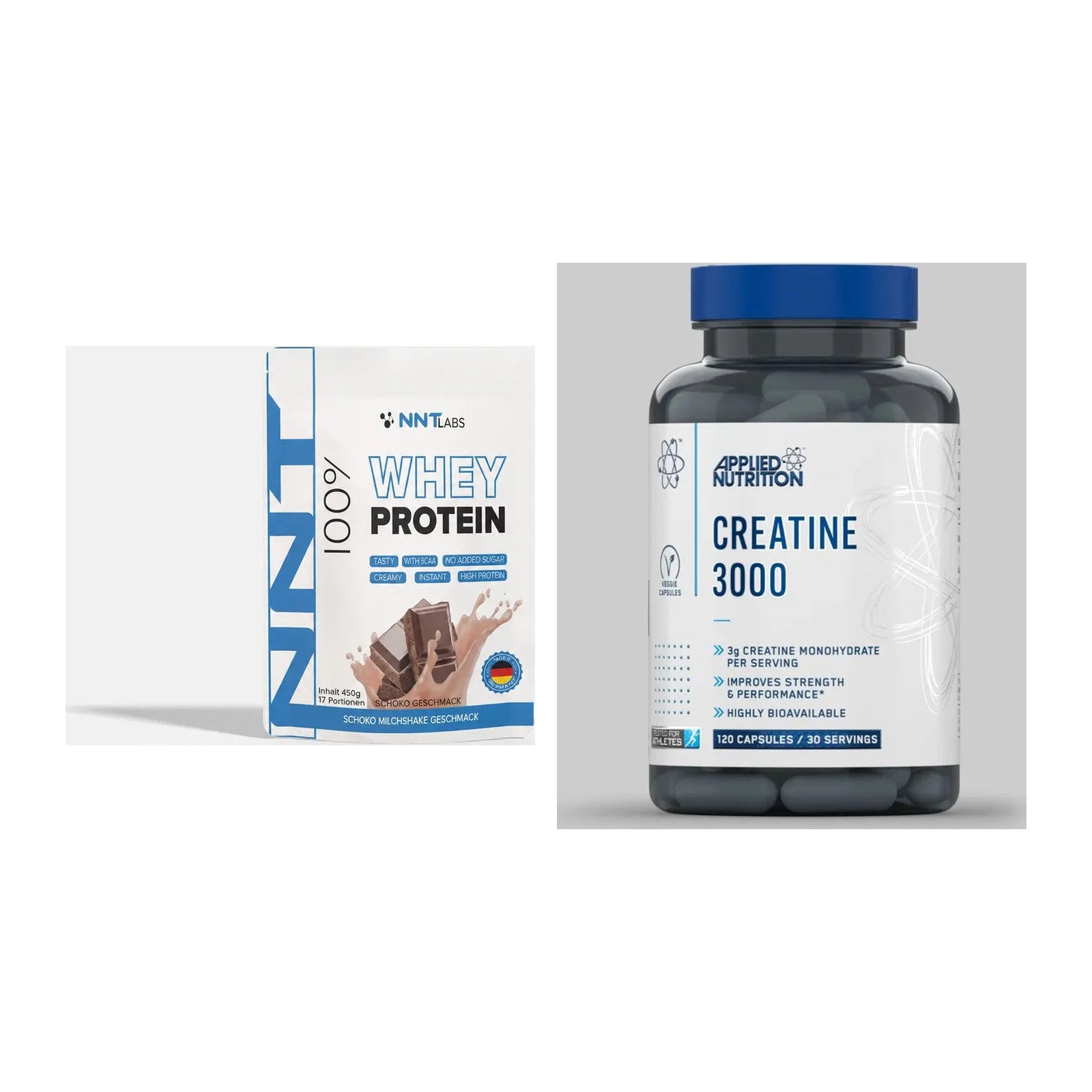 Muskelaufbau-Set: NNT Whey + Applied Nutrition Creatine 3000 – alle enthaltenen Artikel