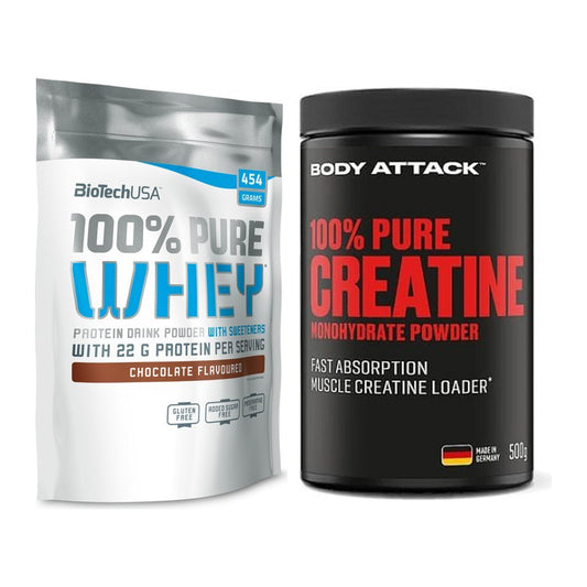 Muskelaufbau-Set: BioTech 100% Pure Whey + Body Attack 100% Pure – alle enthaltenen Artikel