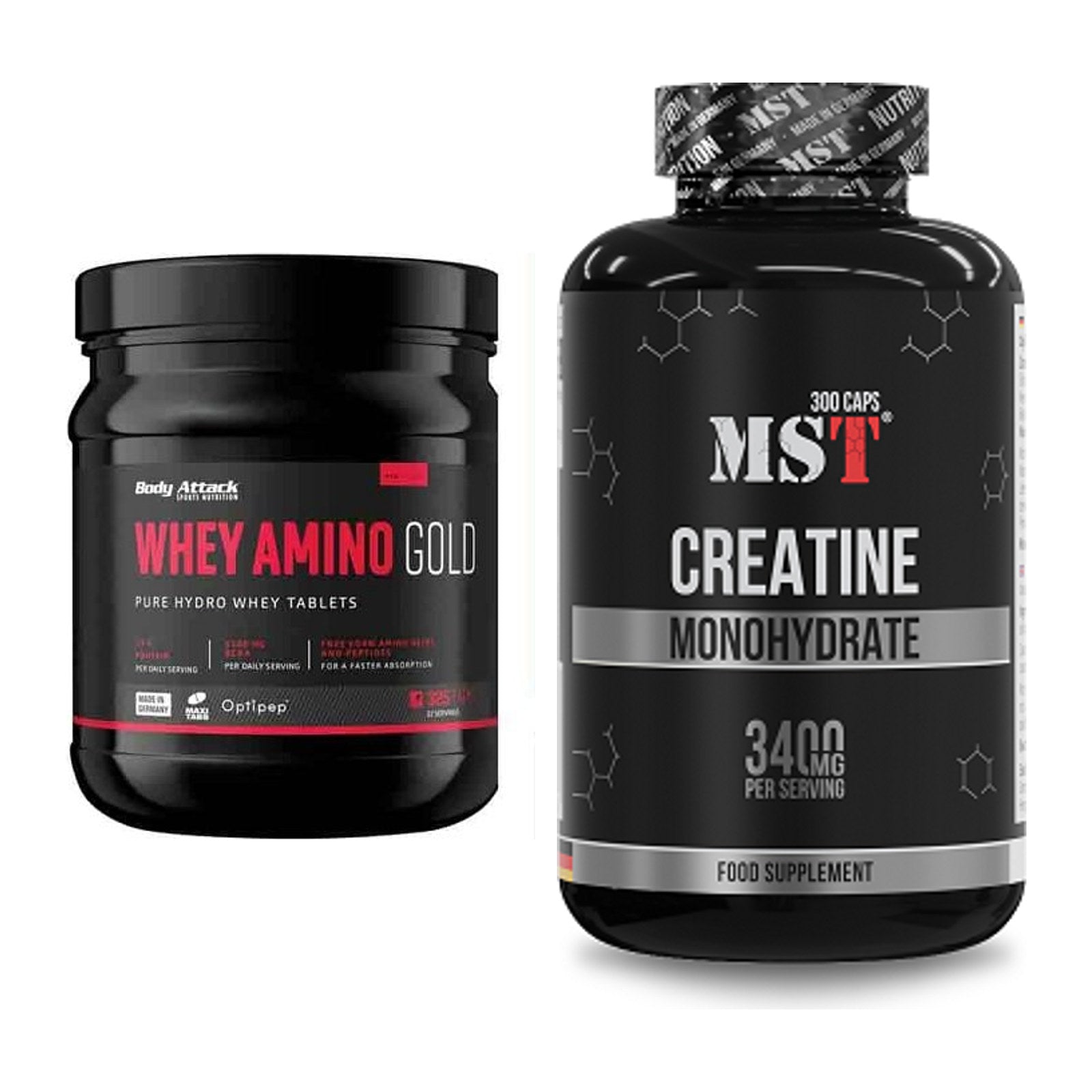 Muskelaufbau-Set: Body Attack Whey Amino + MST Creatine Monohydrate – alle enthaltenen Artikel