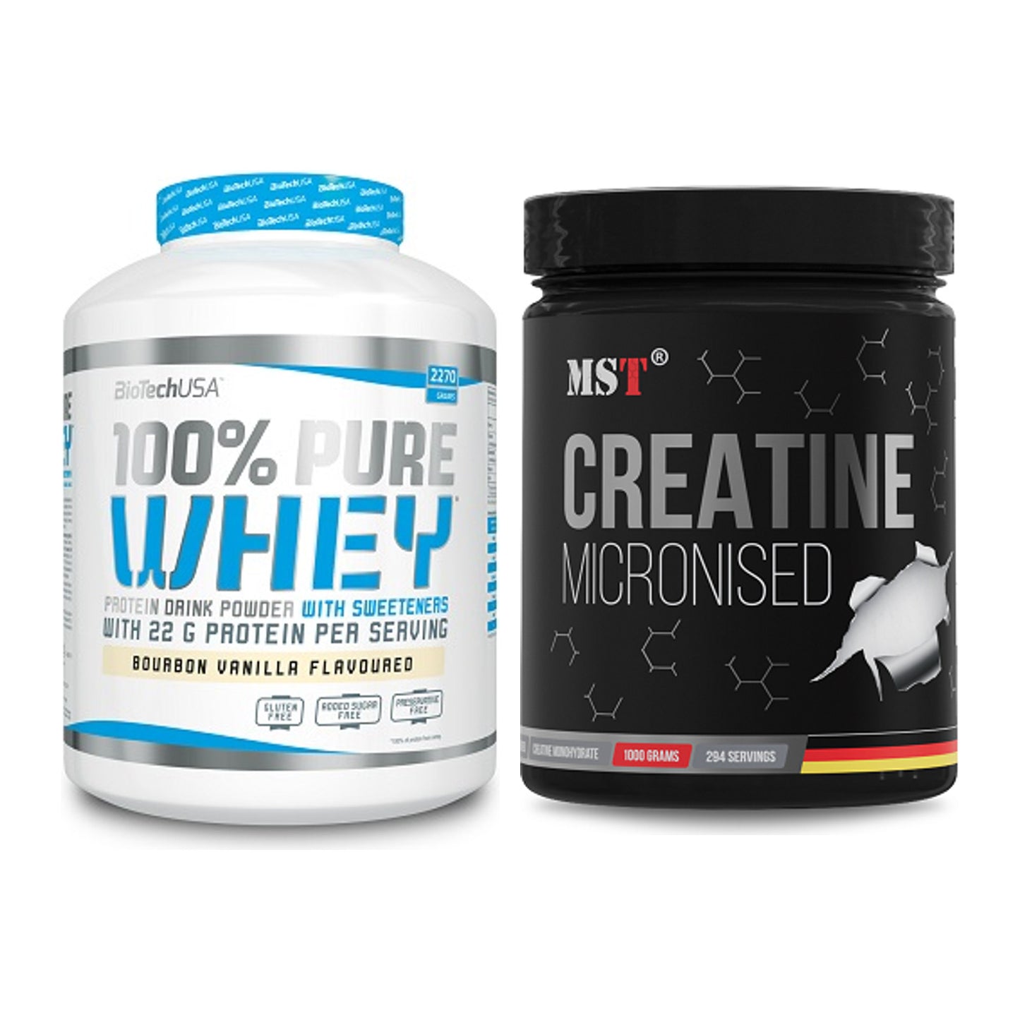 Muskelaufbau-Set: BioTech 100% Pure Whey + MST Creatin Monohydrate – alle enthaltenen Artikel