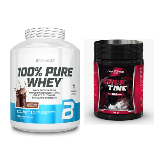Muskelaufbau-Set: BioTech 100% Pure Whey + CREASWISS Creatine 600 Mesh – alle enthaltenen Artikel
