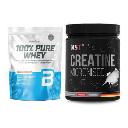 Muskelaufbau-Set: BioTech 100% Pure Whey + MST Creatin Monohydrate – alle enthaltenen Artikel