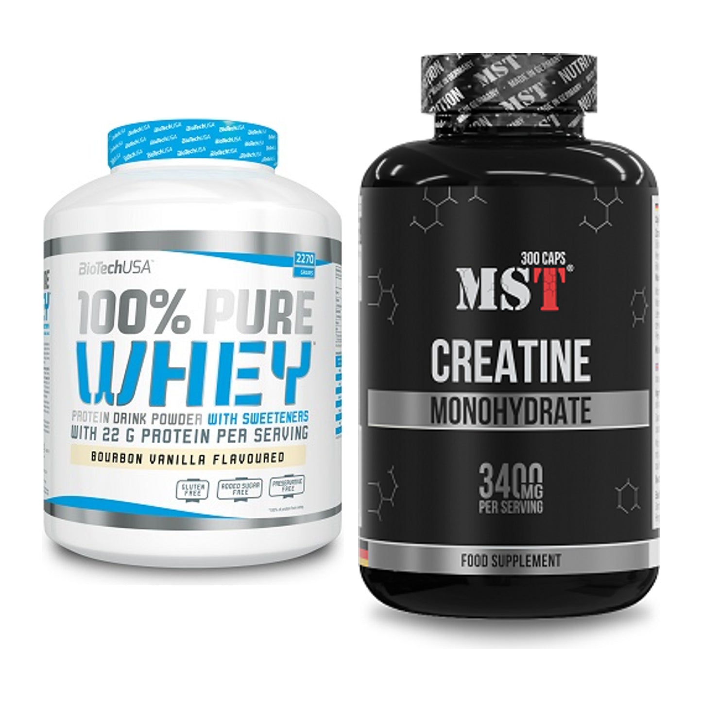 Muskelaufbau-Set: BioTech 100% Pure Whey + MST Creatine Monohydrate – alle enthaltenen Artikel