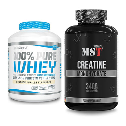 Muskelaufbau-Set: BioTech 100% Pure Whey + MST Creatine Monohydrate – alle enthaltenen Artikel