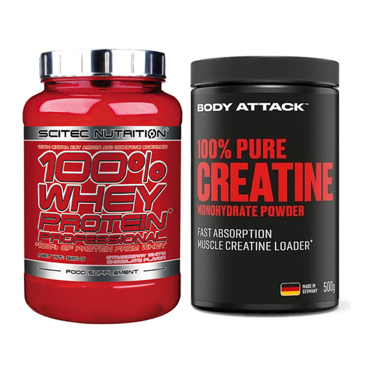 Muskelaufbau-Set: Scitec 100% Whey + Body Attack 100% Pure – alle enthaltenen Artikel