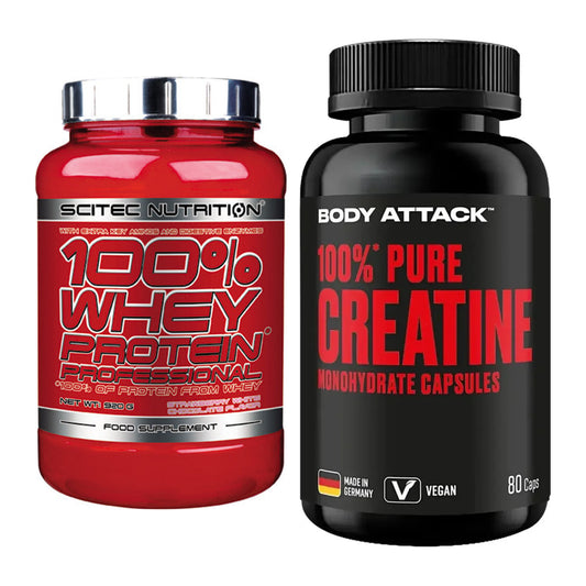 Muskelaufbau-Set: Scitec 100% Whey + Body Attack 100% Pure – alle enthaltenen Artikel