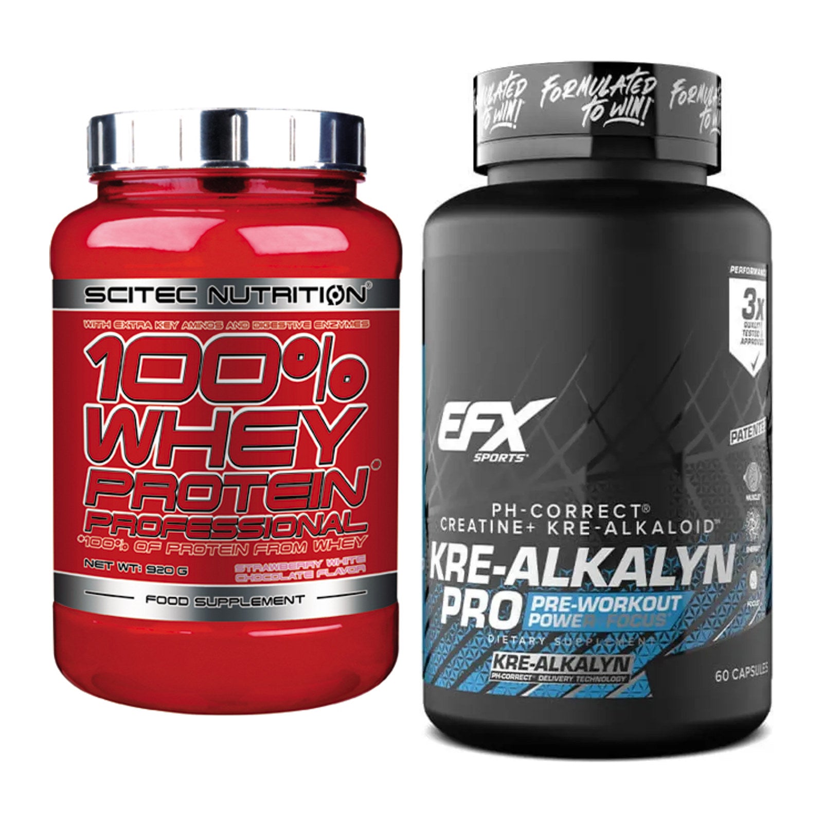 Muskelaufbau-Set: Scitec 100% Whey Professional + EFX Kre-Alkalyn PRO – alle enthaltenen Artikel