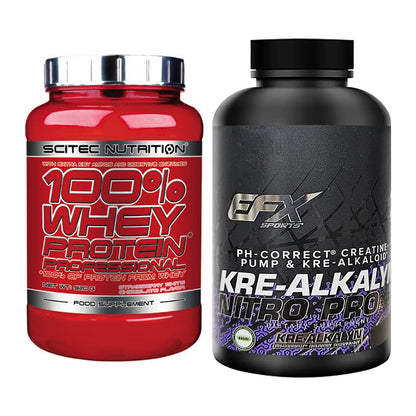 Muskelaufbau-Set: Scitec 100% Whey + EFX Kre-Alkalyn Nitro – alle enthaltenen Artikel