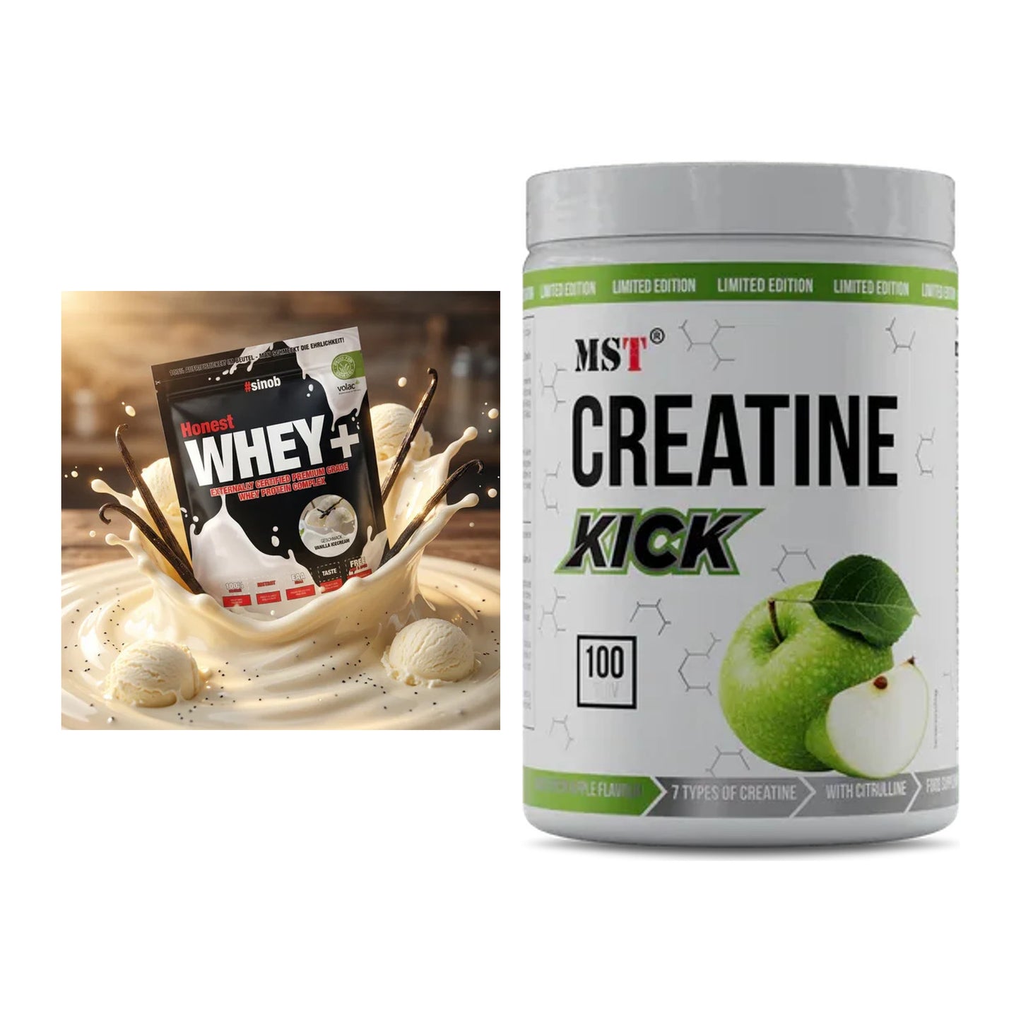 Muskelaufbau-Set: Sinob Honest Whey+ + MST Creatine Kick – alle enthaltenen Artikel