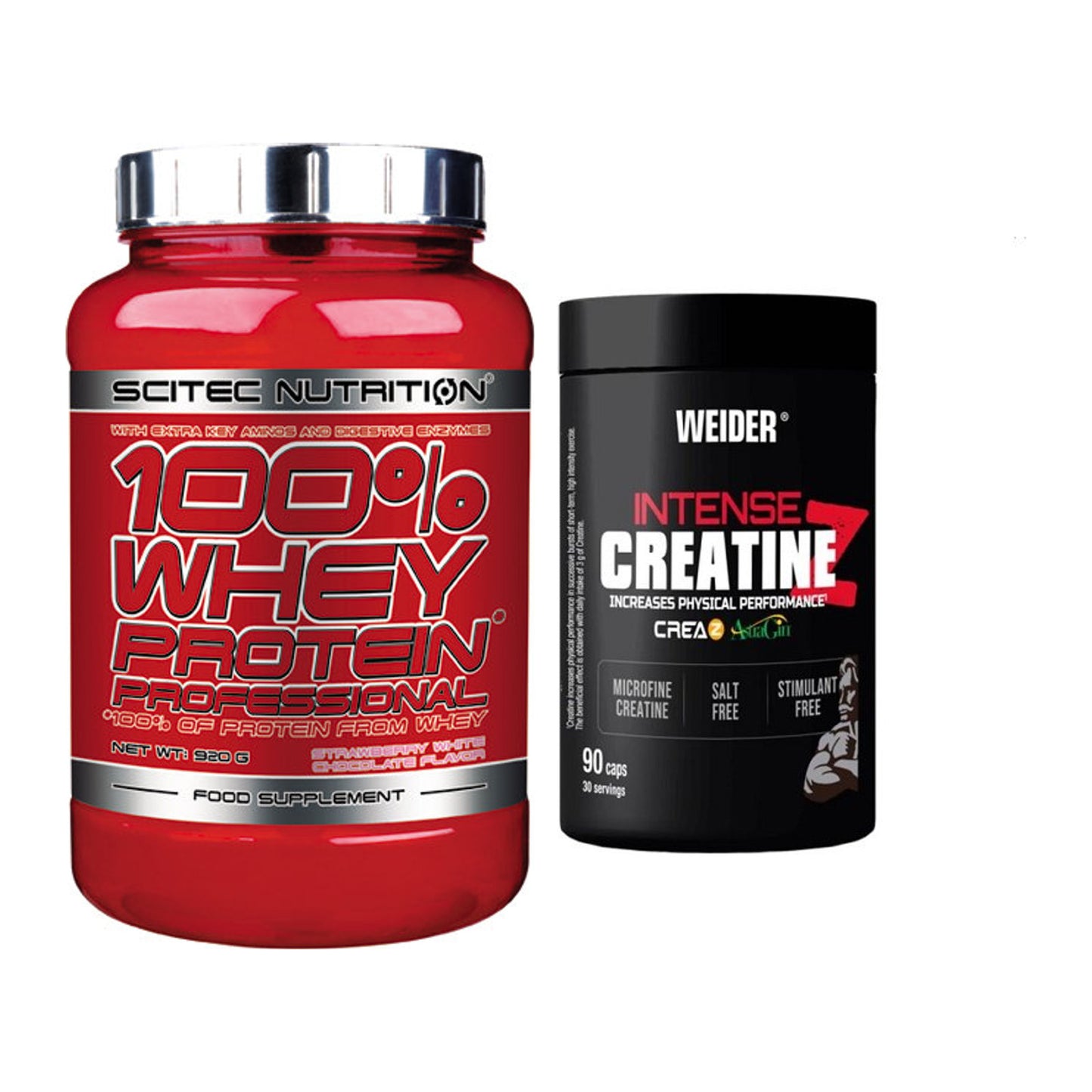 Muskelaufbau-Set: Scitec 100% Whey + Weider Intense Pure – alle enthaltenen Artikel