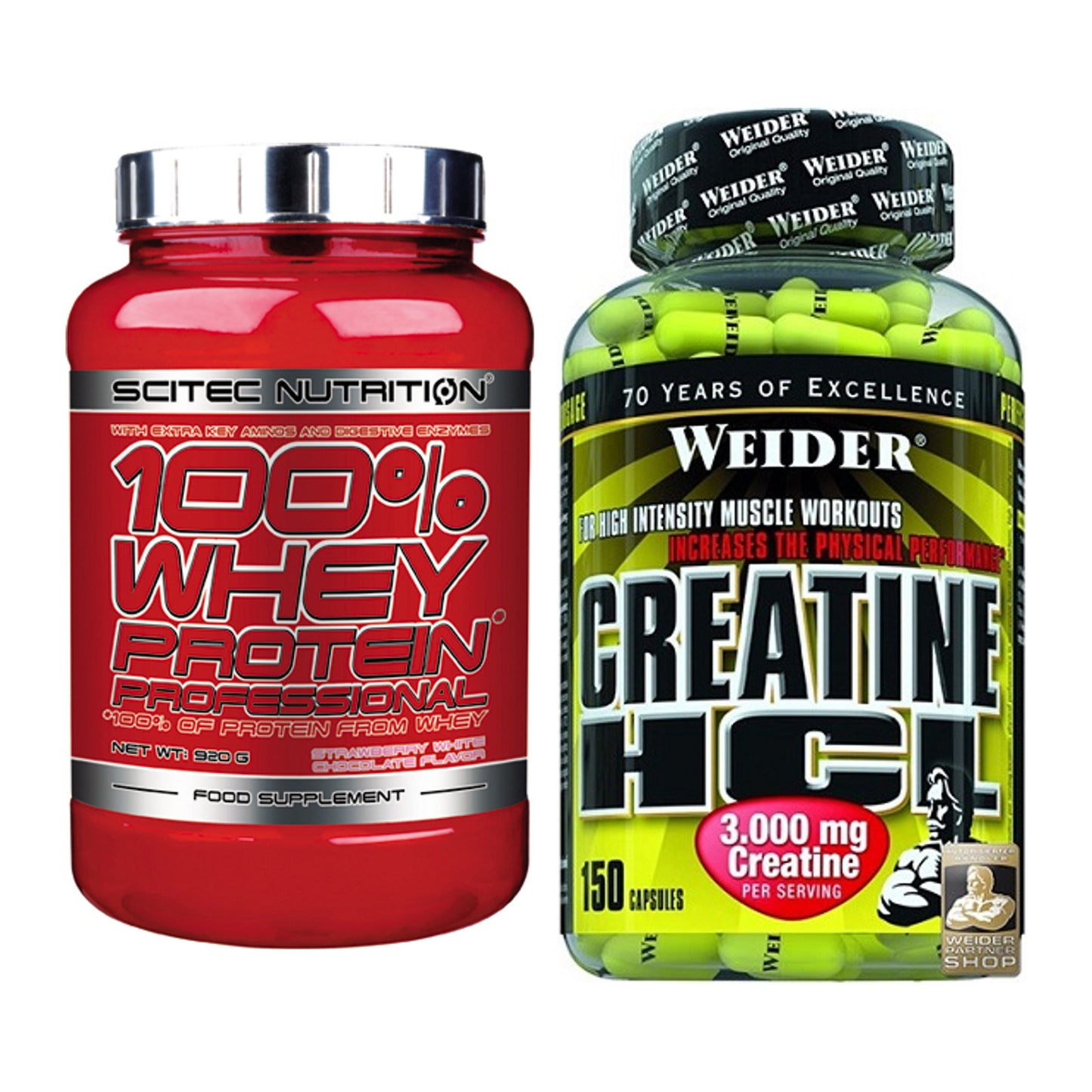 Muskelaufbau-Set: Scitec 100% Whey Professional + Weider Creatin HCL – alle enthaltenen Artikel