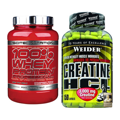 Muskelaufbau-Set: Scitec 100% Whey Professional + Weider Creatin HCL – alle enthaltenen Artikel