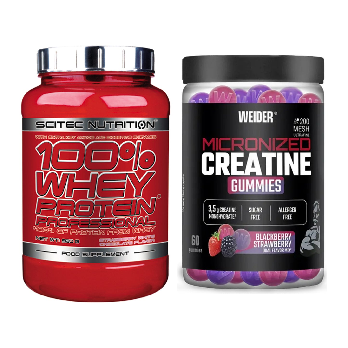 Muskelaufbau-Set: Scitec 100% Whey + Weider Micronized – alle enthaltenen Artikel