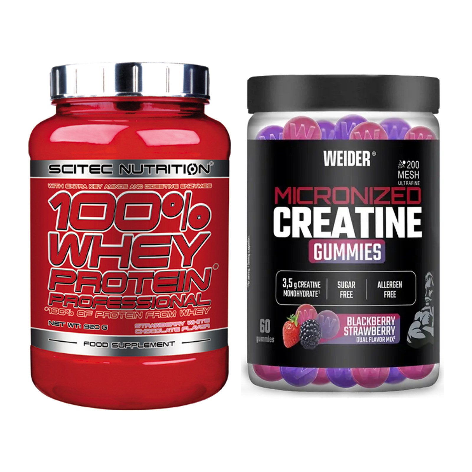 Muskelaufbau-Set: Scitec 100% Whey + Weider Micronized – alle enthaltenen Artikel
