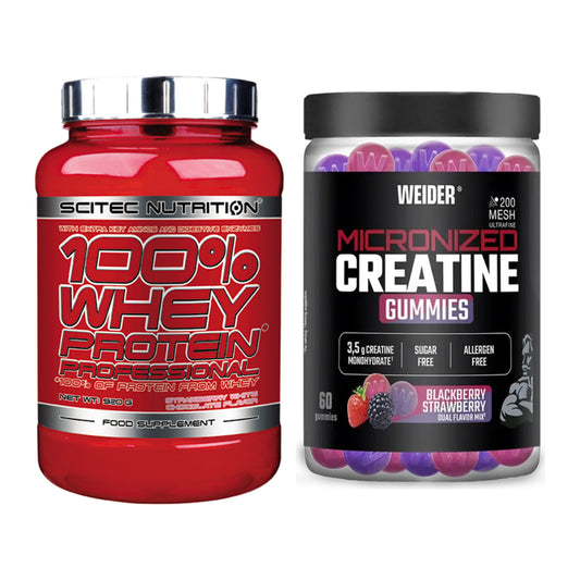 Muskelaufbau-Set: Scitec 100% Whey + Weider Micronized – alle enthaltenen Artikel