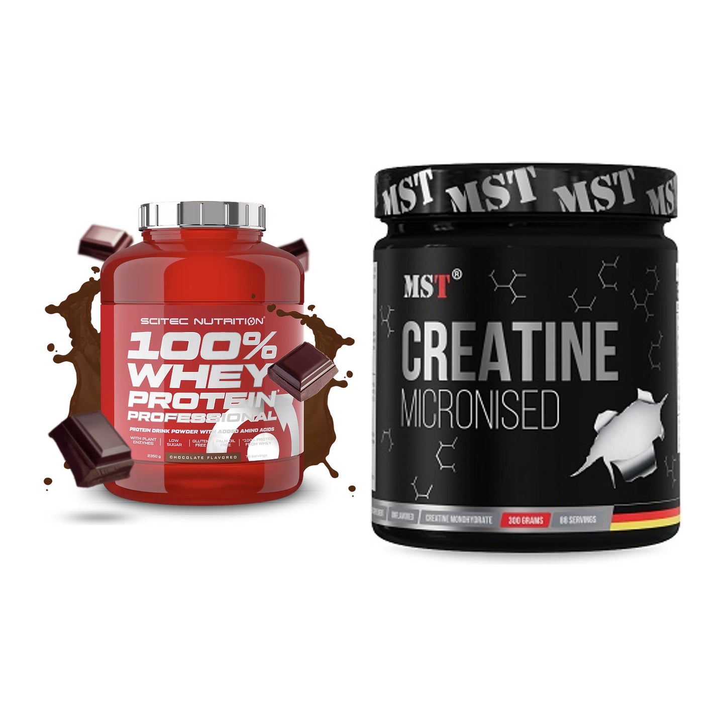 Muskelaufbau-Set: Scitec 100% Whey + MST Creatin Monohydrate – alle enthaltenen Artikel