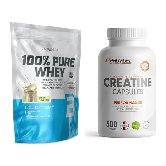 Muskelaufbau-Set: BioTech 100% Pure Whey + ProFuel Creatine – alle enthaltenen Artikel