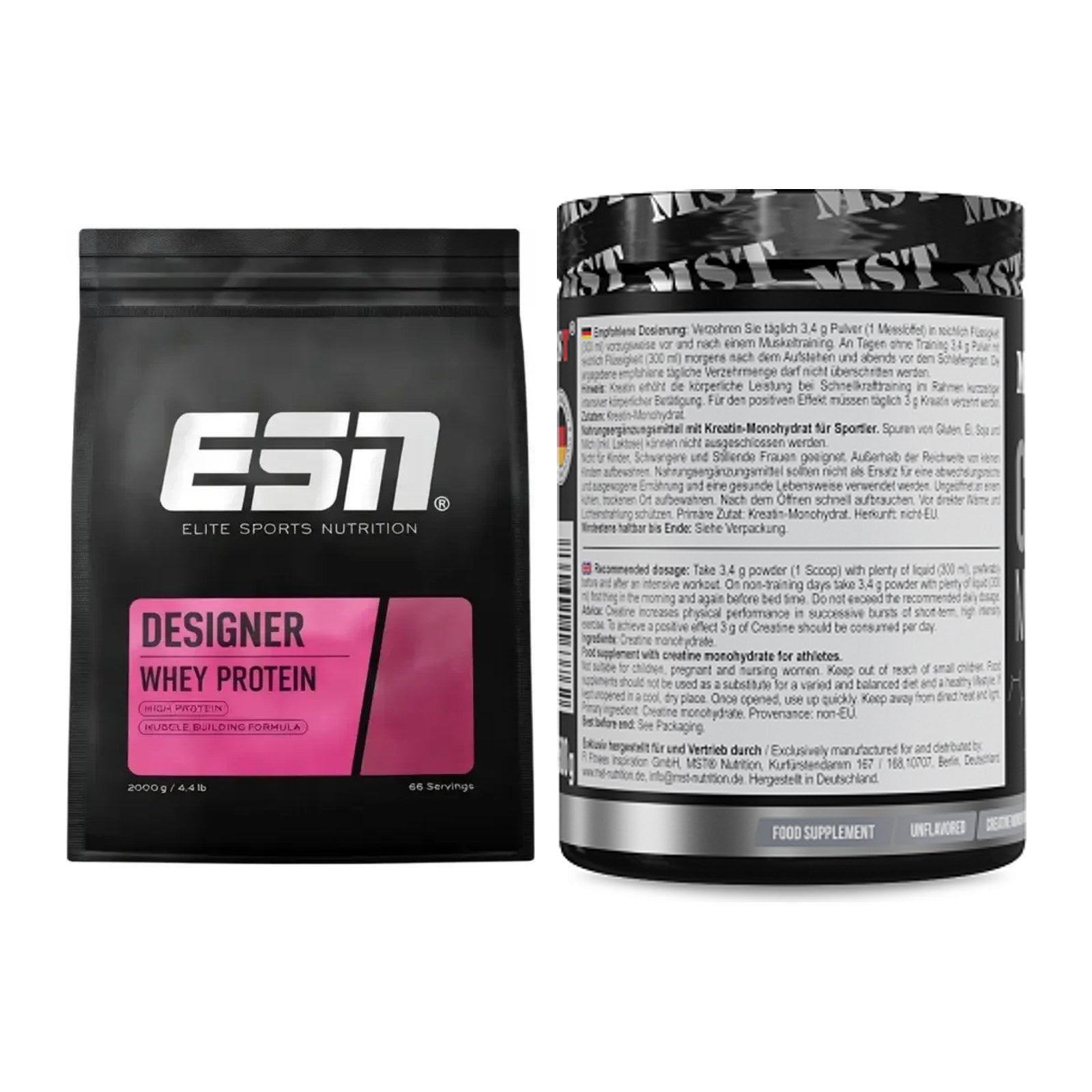 Muskelaufbau-Set: ESN Designer Whey + MST Creatin Monohydrate – alle enthaltenen Artikel