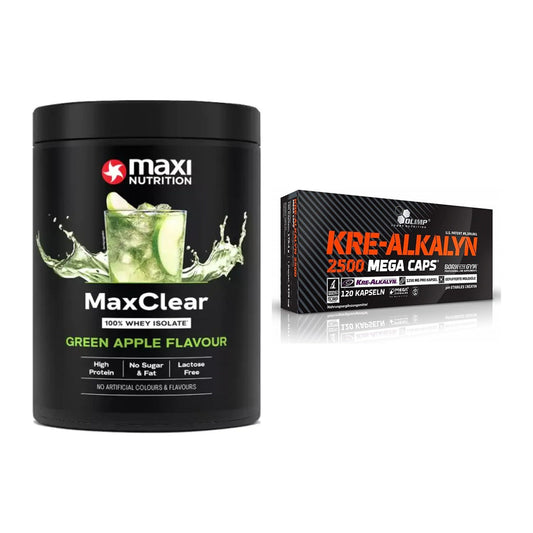 Σετ μυϊκής ανάπτυξης: MaxiNutrition MaxClear + Olimp Kre Alkalyn 2500 - περιλαμβάνονται όλα τα είδη