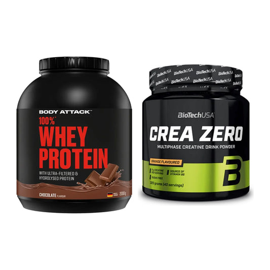 Muskelaufbau-Set: Body Attack 100% Whey Protein + BioTech Crea Zero – alle enthaltenen Artikel