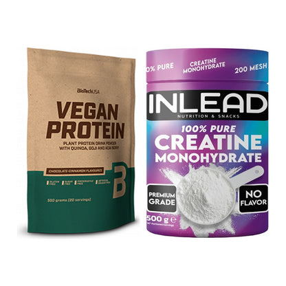 Muskelaufbau-Set: BioTech Vegan Protein + INLEAD Creatine Monohydrate – alle enthaltenen Artikel