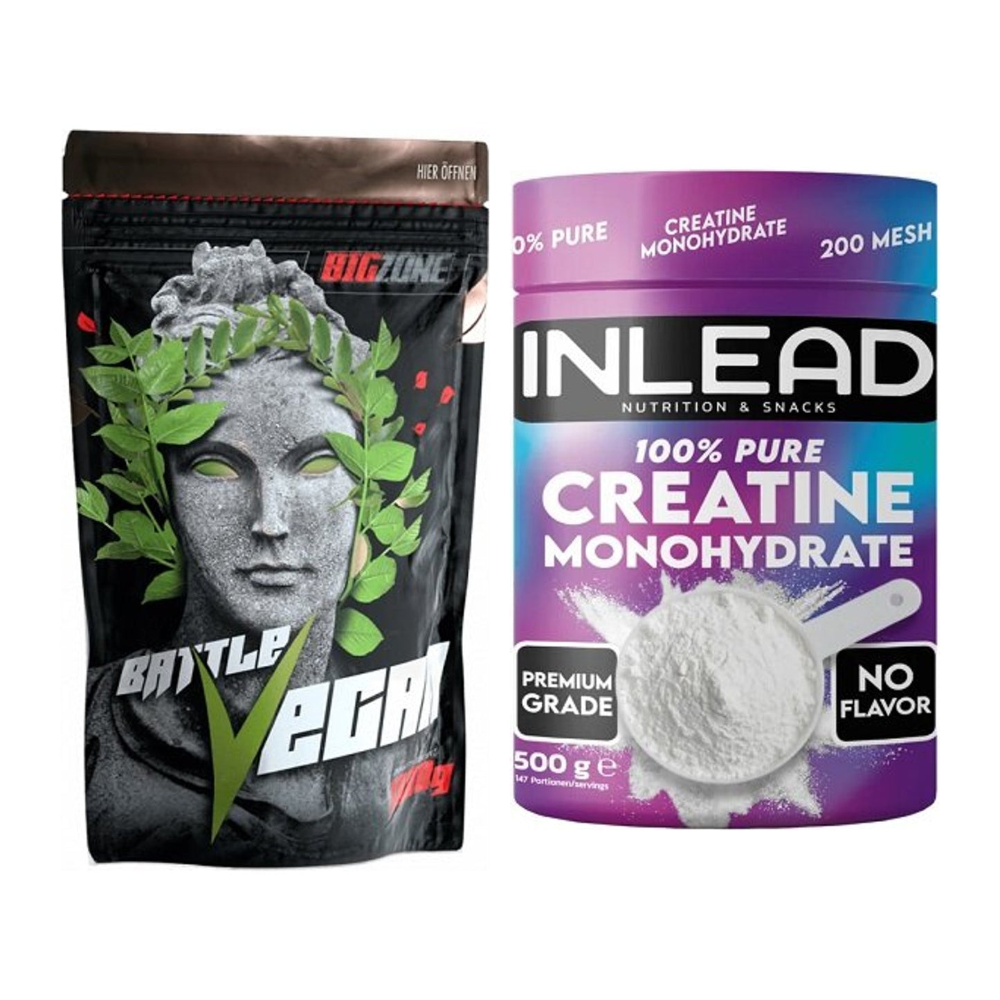 Muskelaufbau-Set: Big Zone Battle Vegan + INLEAD Creatine Monohydrate – alle enthaltenen Artikel