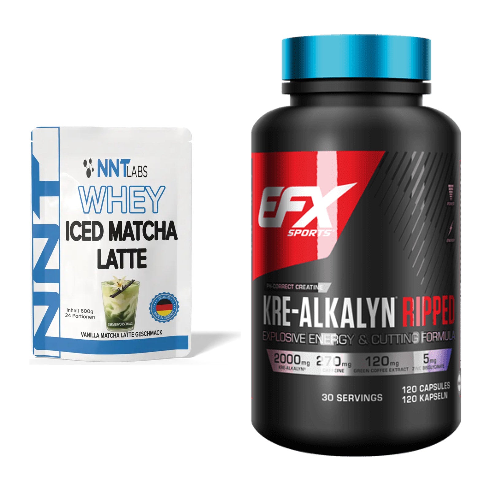 Muskelaufbau-Set: NNT Whey ICED MATCHA + EFX Kre-Alkalyn Ripped – alle enthaltenen Artikel
