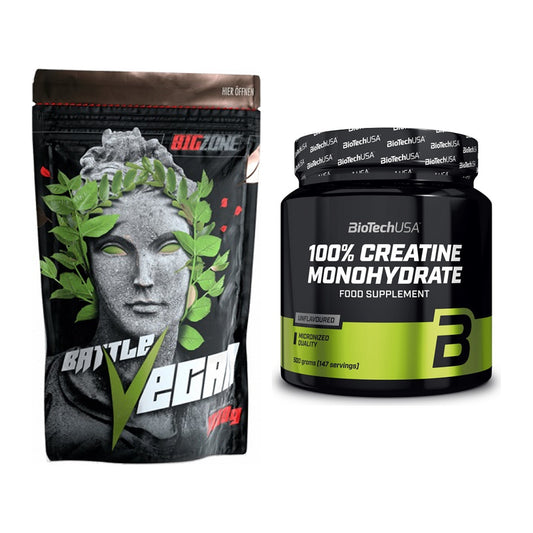 Muskelaufbau-Set: Big Zone Battle Vegan + BioTech Creatine Monohydrate – alle enthaltenen Artikel