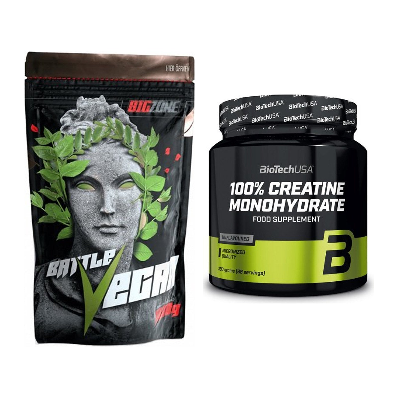 Muskelaufbau-Set: Big Zone Battle Vegan + BioTech Creatine Monohydrate – alle enthaltenen Artikel