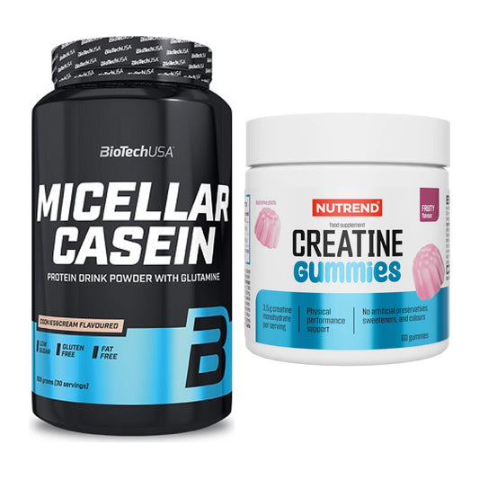 Muskelaufbau-Set: BioTech Micellar Casein + Nutrend Creatine Gummies – alle enthaltenen Artikel
