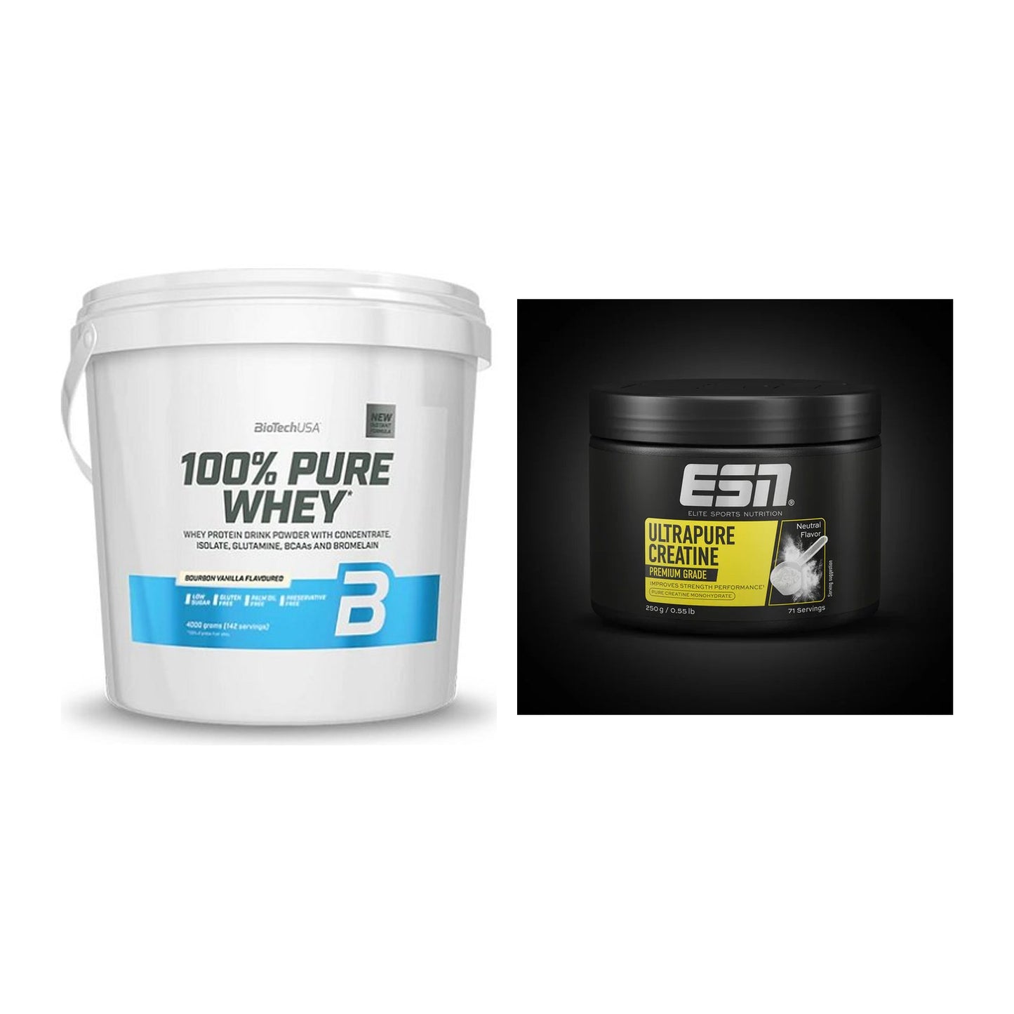 Muskelaufbau-Set: BioTech 100% Pure Whey + ESN Ultrapure Creatine – alle enthaltenen Artikel