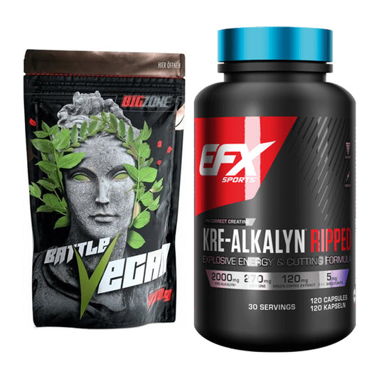 Muskelaufbau-Set: Big Zone Battle Vegan + EFX Kre-Alkalyn Ripped – alle enthaltenen Artikel