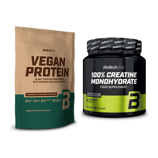 BioTech USA Muskelaufbau-Set: Vegan Protein 500g + Creatine Monohydra – alle enthaltenen Artikel