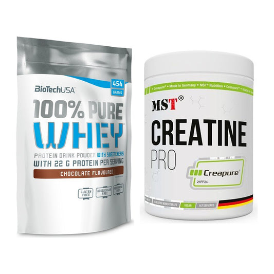 Muskelaufbau-Set: BioTech 100% Pure Whey + MST Creatin Pro CREAPURE – alle enthaltenen Artikel