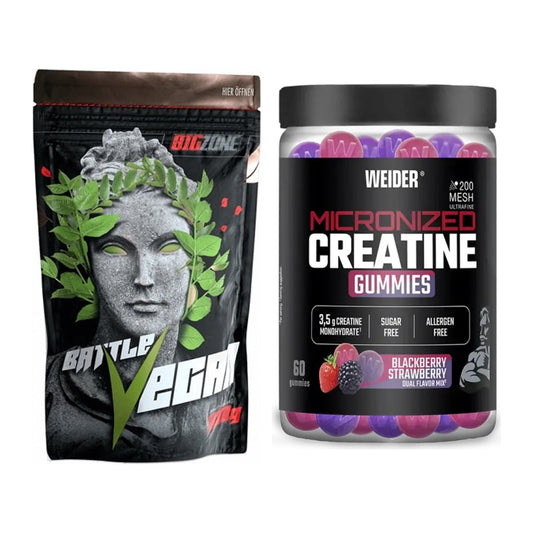 Muskelaufbau-Set: Big Zone Battle Vegan + Weider Micronized – alle enthaltenen Artikel