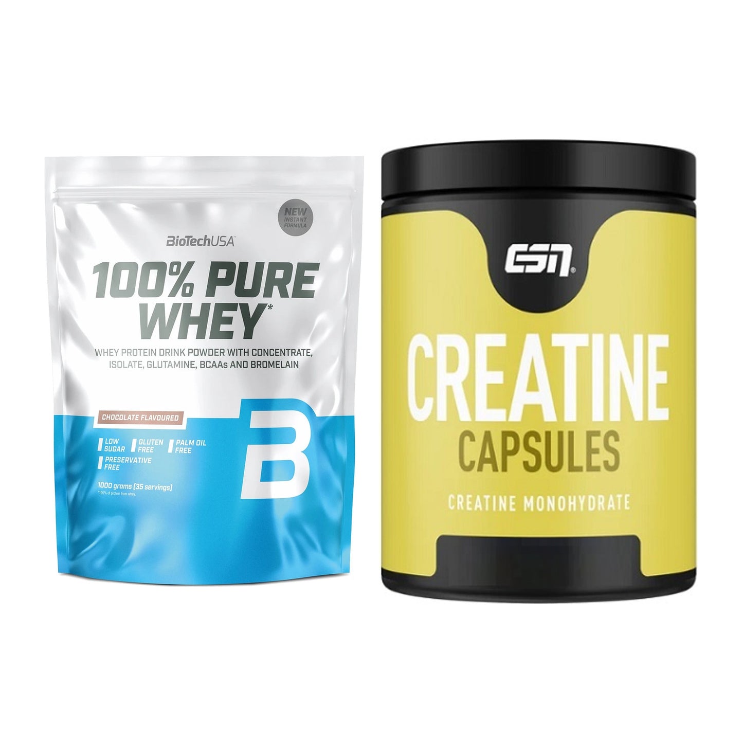 Muskelaufbau-Set: BioTech 100% Pure Whey + ESN Ultrapure Creatine – alle enthaltenen Artikel