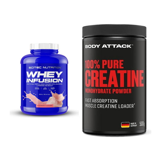 Muskelaufbau-Set: Scitec Whey Infusion + Body Attack 100% Pure – alle enthaltenen Artikel