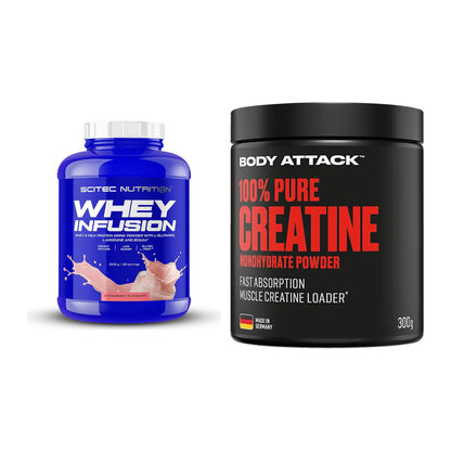Muskelaufbau-Set: Scitec Whey Infusion + Body Attack 100% Pure – alle enthaltenen Artikel