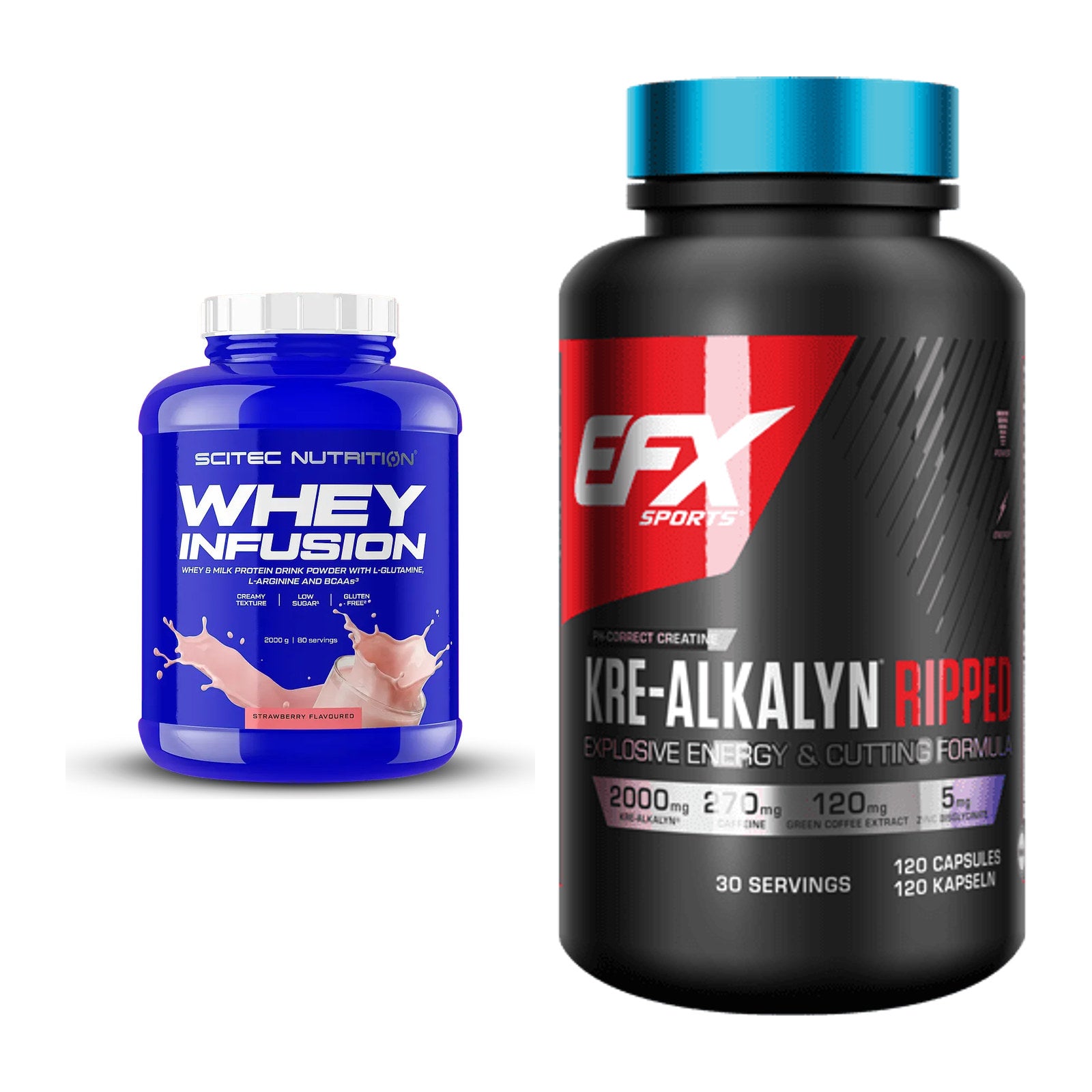Muskelaufbau-Set: Scitec Whey Infusion + EFX Kre-Alkalyn Ripped – alle enthaltenen Artikel