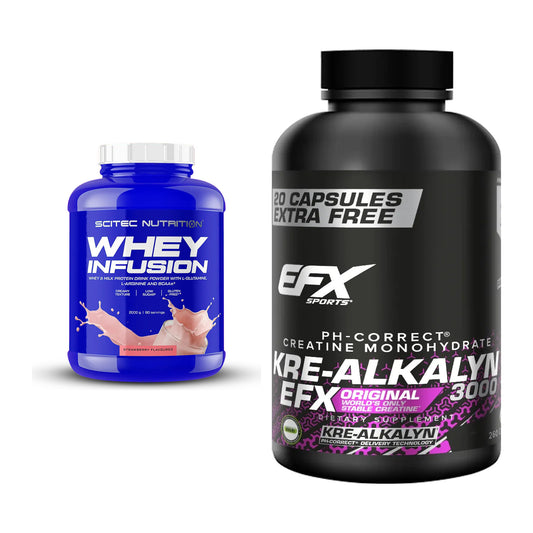 Muskelaufbau-Set: Scitec Whey Infusion + EFX Kre-Alkalyn 3000 – alle enthaltenen Artikel