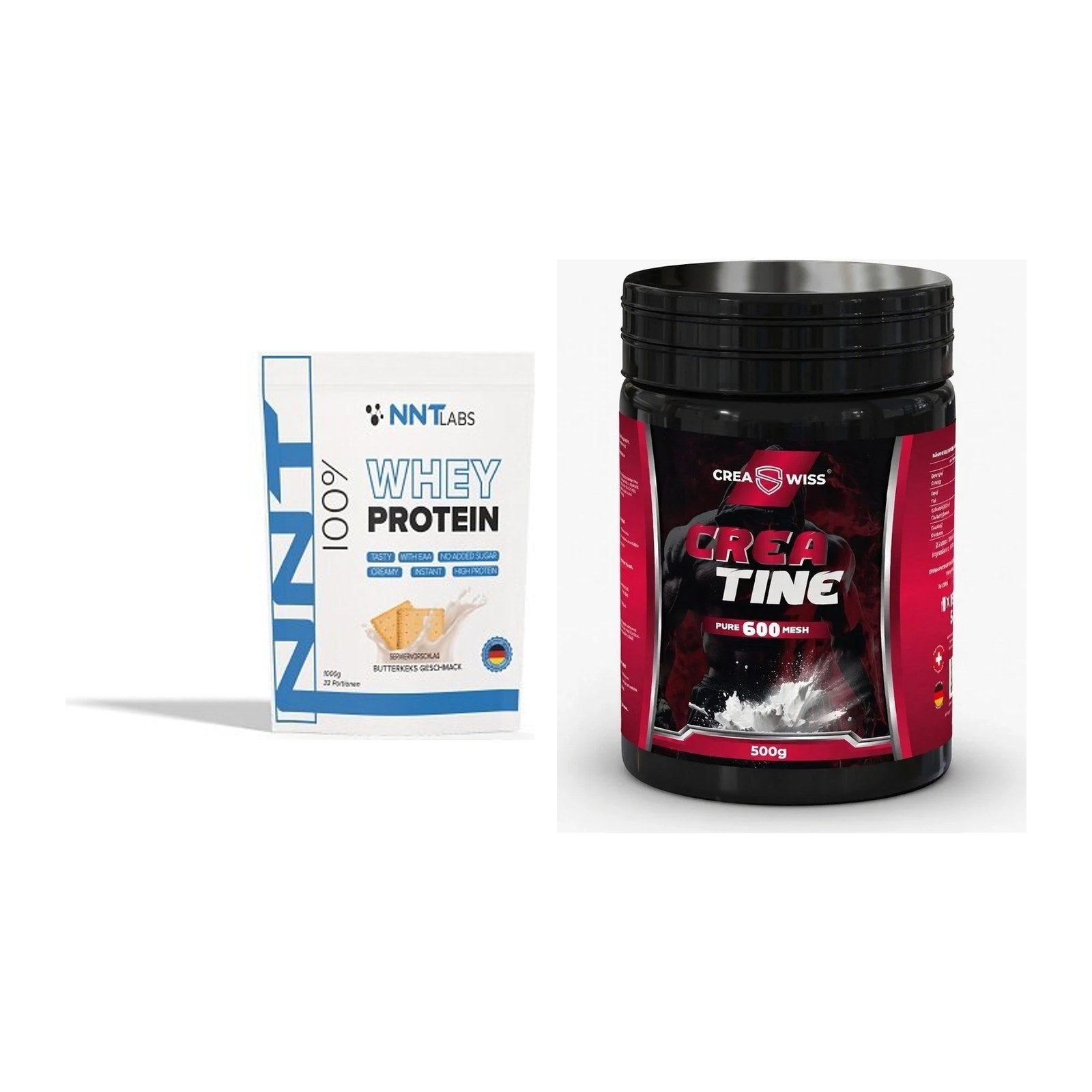 Muskelaufbau-Set: NNT Whey 1000g + CREASWISS Creatine 600 – alle enthaltenen Artikel