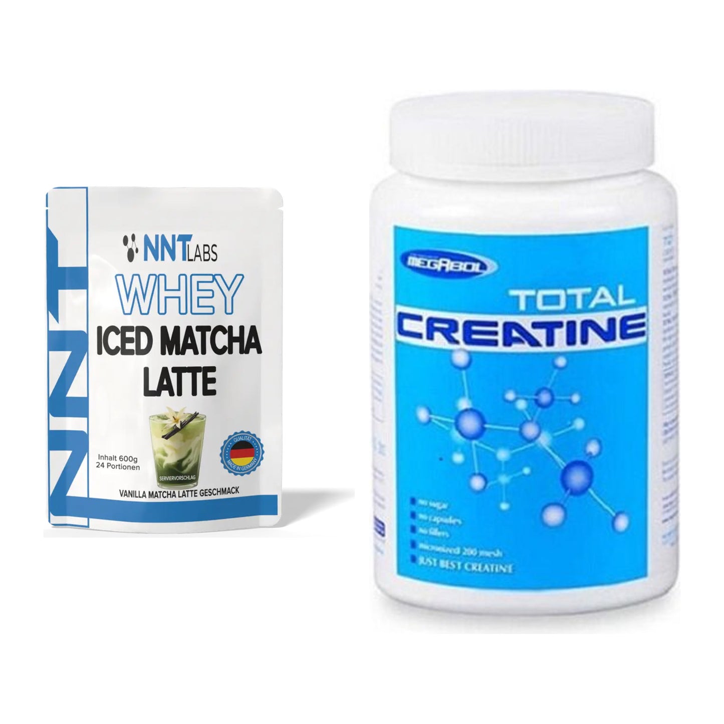 Muskelaufbau-Set: NNT Whey ICED MATCHA LATTE + Megabol Total Creatine – alle enthaltenen Artikel