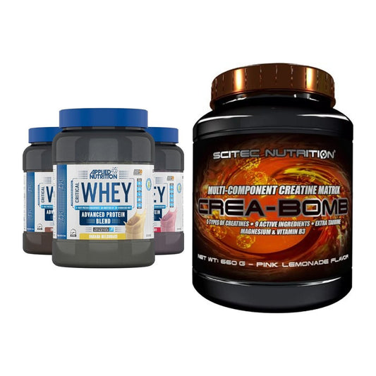 Muskelaufbau-Set: Applied Nutrition Critical Whey + Scitec Crea-Bomb – alle enthaltenen Artikel