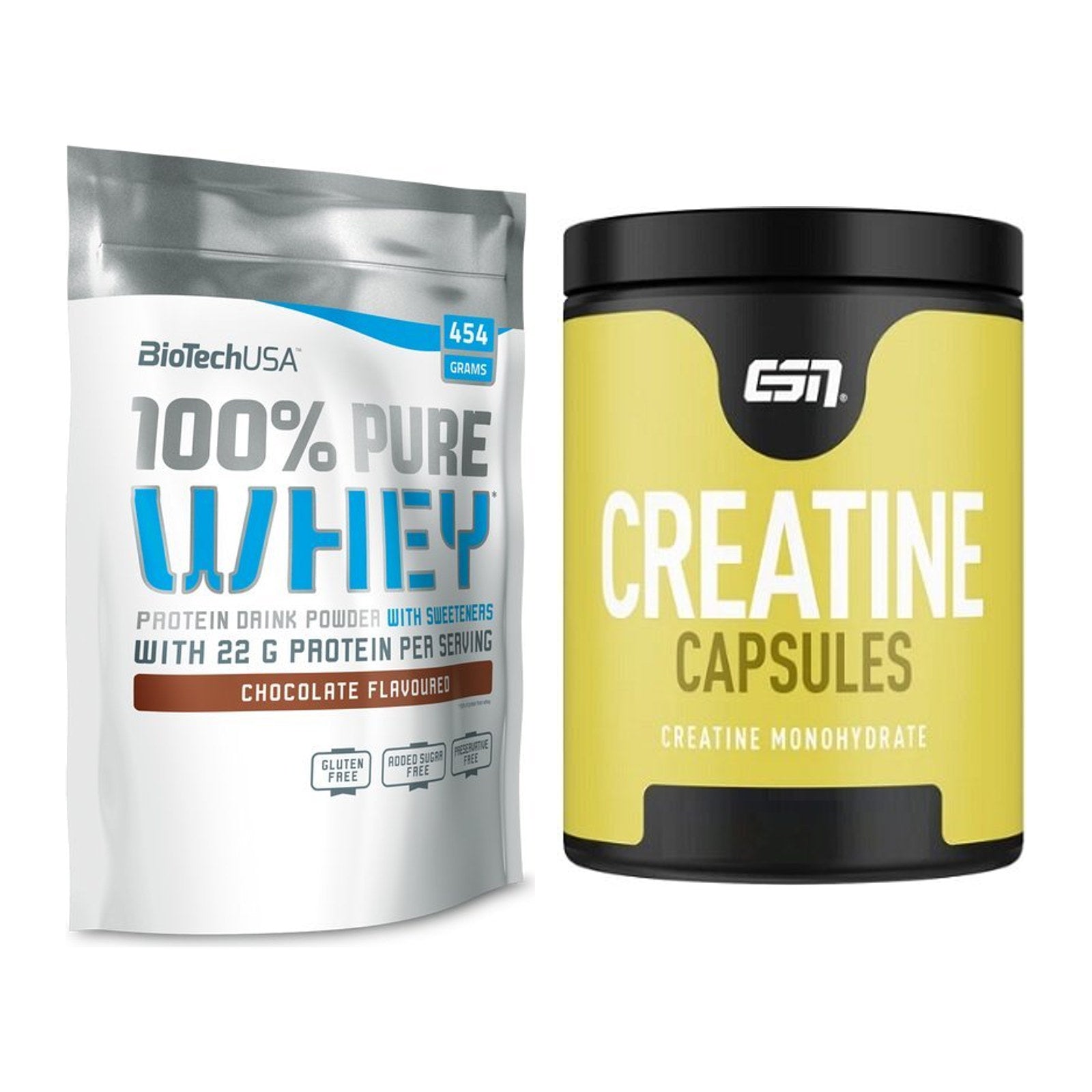 Muskelaufbau-Set: BioTech 100% Pure Whey + ESN Ultrapure Creatine – alle enthaltenen Artikel