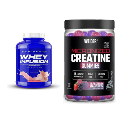 Muskelaufbau-Set: Scitec Whey Infusion + Weider Micronized – alle enthaltenen Artikel