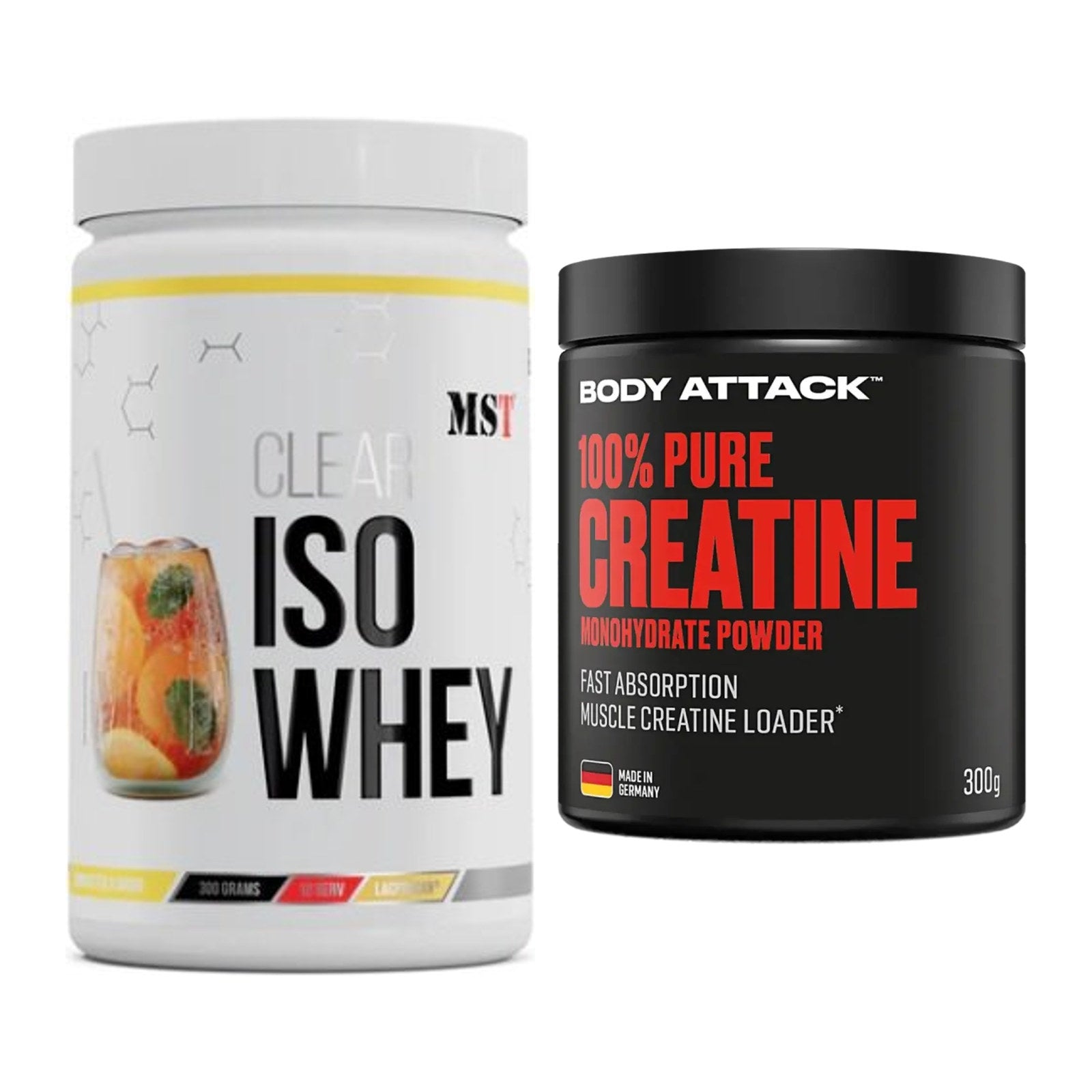 Muskelaufbau-Set: MST Iso Clear + Body Attack 100% Pure Creatine – alle enthaltenen Artikel